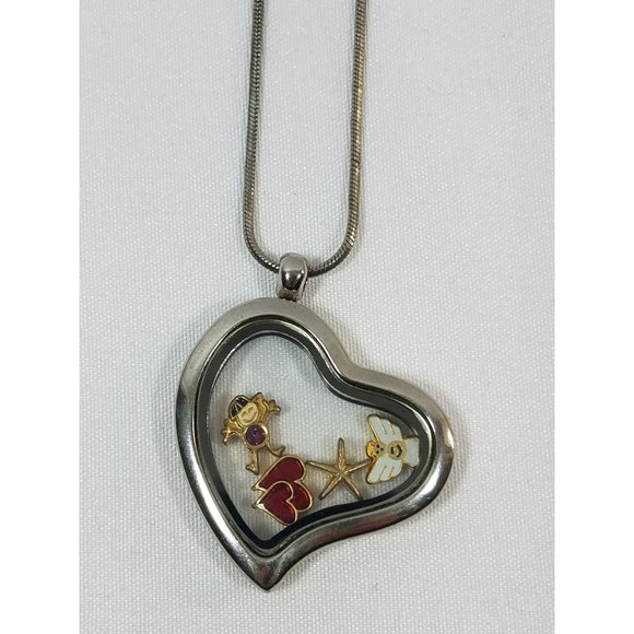 Floating Charm Memory Locket and chain with 4 charms Angel Bee Starfish Hearts - Picture 2 of 6